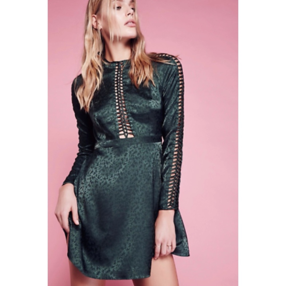 Free People Sun & Stars Open Back Laced Braided Mini Dress Holiday Green